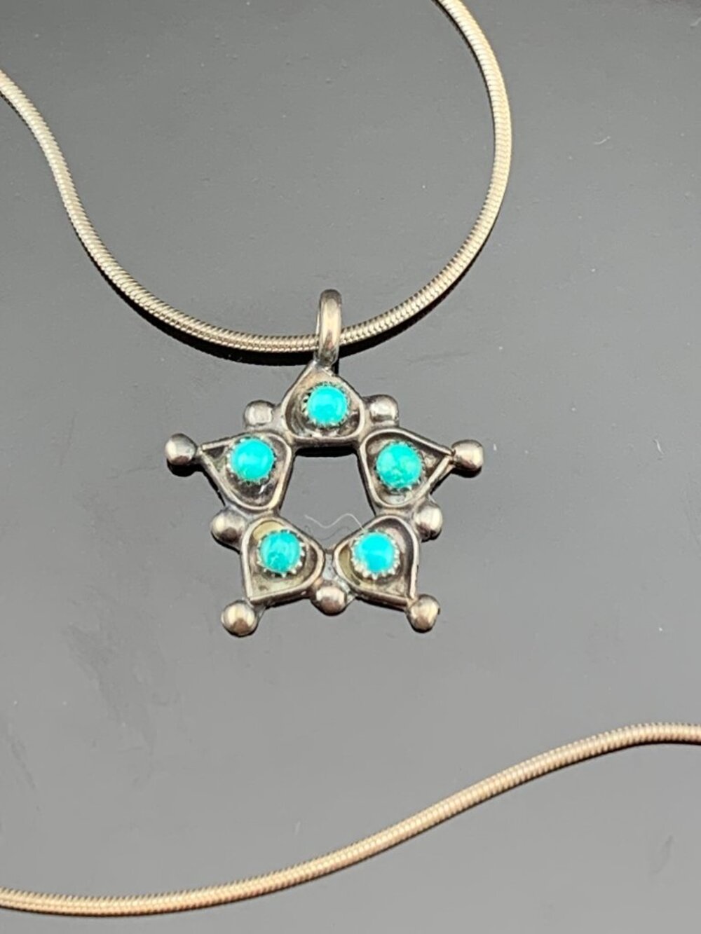 Turquoise Sterling Silver Petite Native American Pendant Necklace J1455